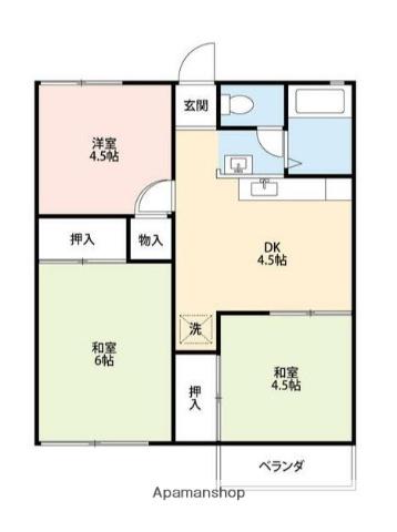 ハイツグリーンヒルB(3DK/2階)の間取り写真