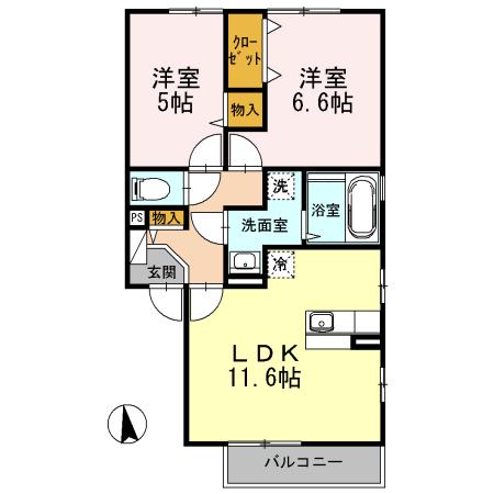 WIT小田原(2LDK/2階)の間取り写真