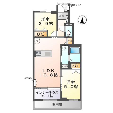 ラ・ベル・オロール(2LDK/1階)の間取り写真