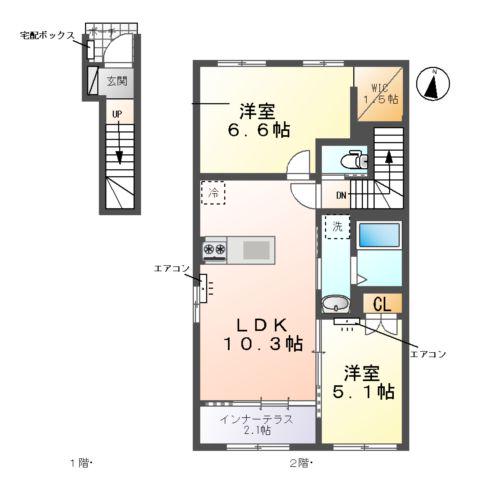 ラ・ベル・オロール(2LDK/2階)の間取り写真