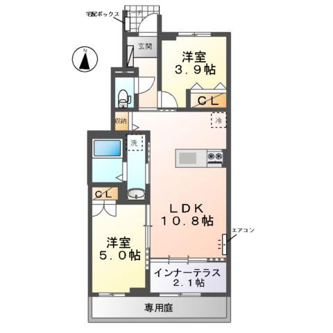 ラ・ベル・オロール(2LDK/1階)の間取り写真