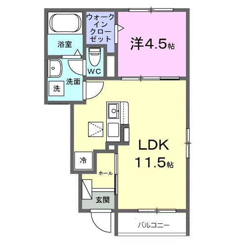 フロイエⅡ(1LDK/1階)の間取り写真
