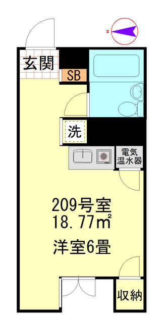 朝日サンライズ多摩川(ワンルーム/2階)の間取り写真