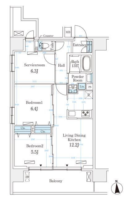 ハビテ本厚木(3LDK/14階)の間取り写真