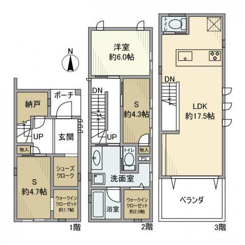 東急東横線 新丸子駅 徒歩9分 3階建 築8年(1SLDK)の間取り写真