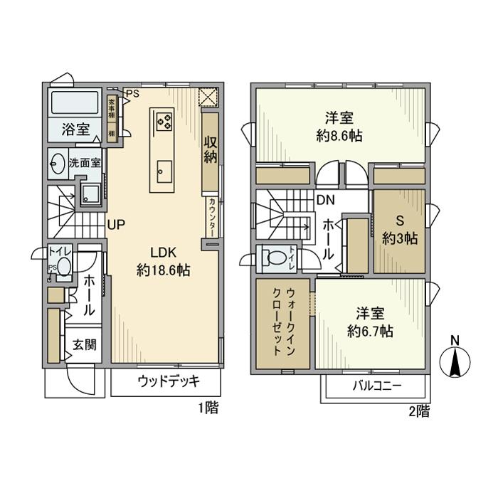 神奈川県座間市 2階建 築8年(2SLDK)の間取り写真