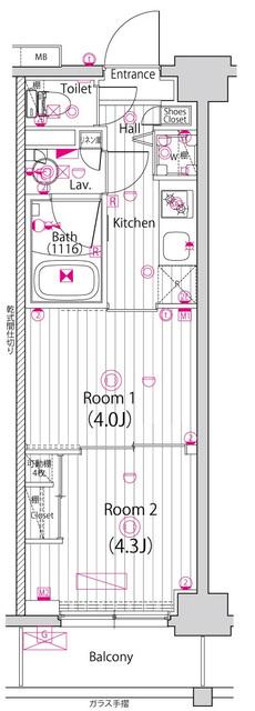 ガーラ・グランディ川崎西口(2K/6階)の間取り写真