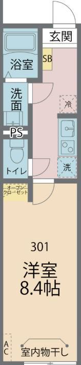 カインドネス本厚木南町(1K/3階)の間取り写真