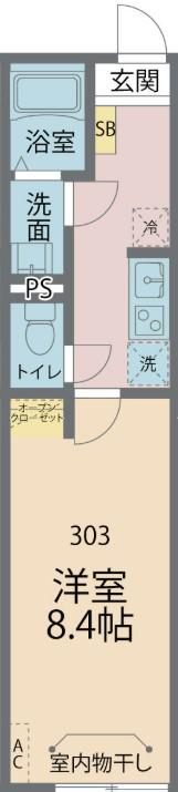 カインドネス本厚木南町(1K/3階)の間取り写真