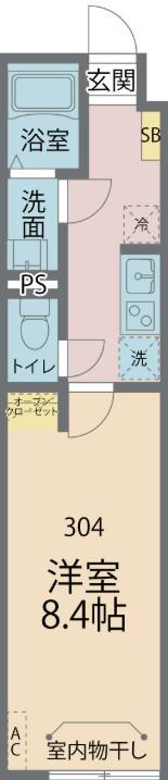 カインドネス本厚木南町(1K/3階)の間取り写真