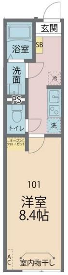 カインドネス本厚木南町(1K/1階)の間取り写真