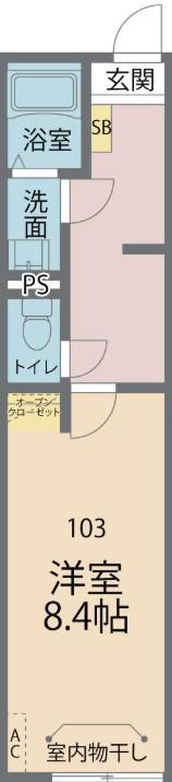 カインドネス本厚木南町(1K/1階)の間取り写真