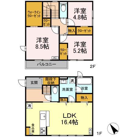 小田急電鉄小田原線 本厚木駅 バス乗車時間：12分 三家入口バス停で下車 徒歩6分 2階建 築1年(3LDK)の間取り写真