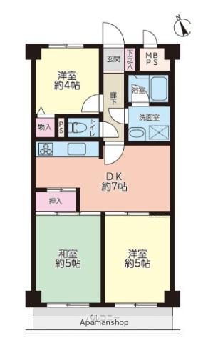 ライオンズマンション東寺尾ヒルズ(3DK/4階)の間取り写真