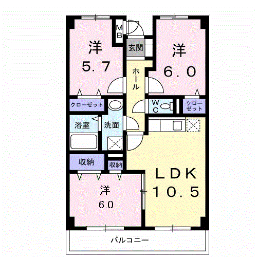ファインウッド(3LDK/3階)の間取り写真