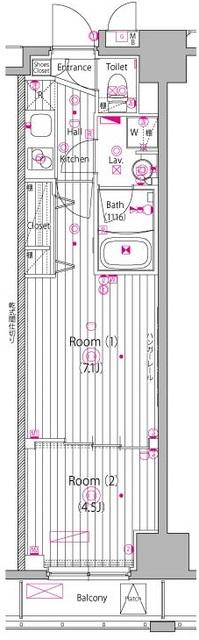 ガーラ・ステーション横濱関内(2K/4階)の間取り写真