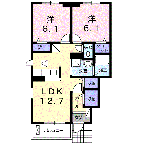 セレーノ光Ⅰ(2LDK/1階)の間取り写真
