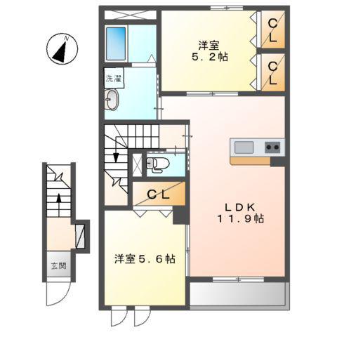 ベルグランディ(2LDK/2階)の間取り写真