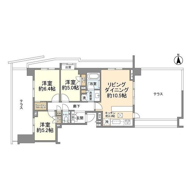 パークホームズ横濱東白楽(3LDK/1階)の間取り写真