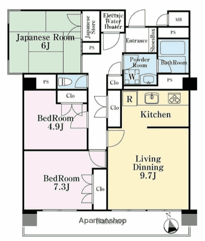 本厚木ハイツ(3LDK/8階)の間取り写真