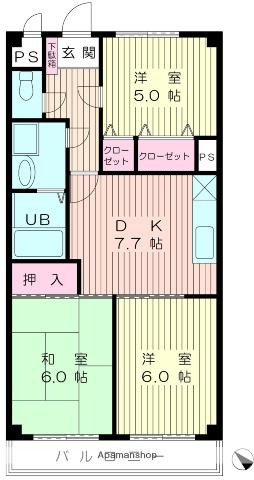 横濱PURPLEWHITE(3DK/2階)の間取り写真