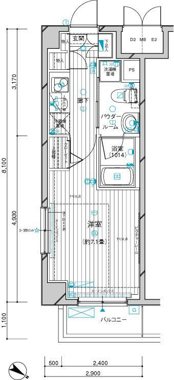 メインステージ川崎Ⅲ(1K/2階)の間取り写真