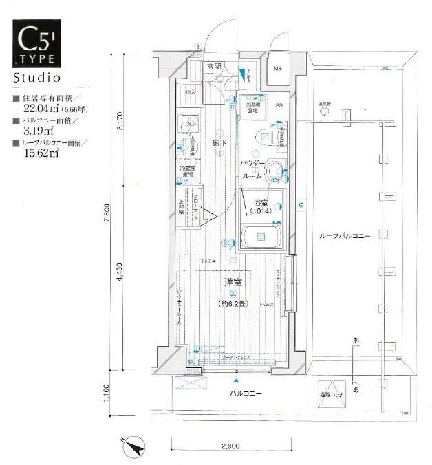 メインステージ川崎Ⅲ(1K/6階)の間取り写真