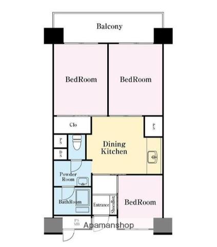 ドルフ磯子(3DK/6階)の間取り写真