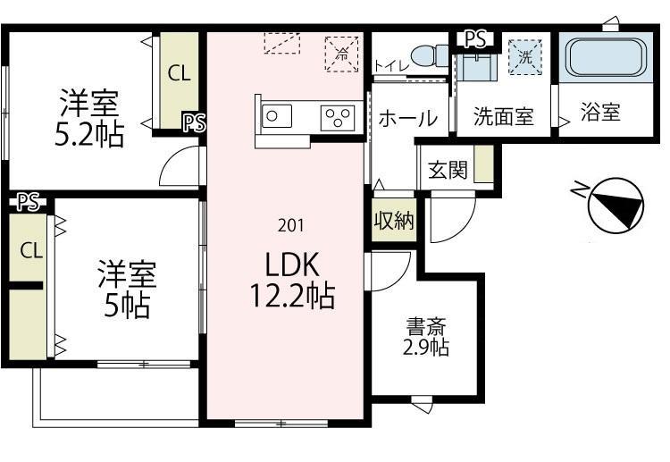 カーサM大和(2SLDK/2階)の間取り写真