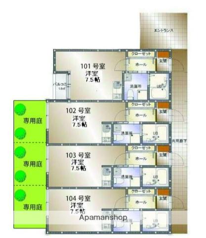 ラ・フェリーチェ西鎌倉(ワンルーム/1階)の間取り写真