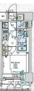 GENOVIA阪東橋ⅡSKYGARDEN(1K/11階)の間取り写真