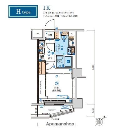 リヴシティ横濱ヒルサイドテラス(1K/4階)の間取り写真