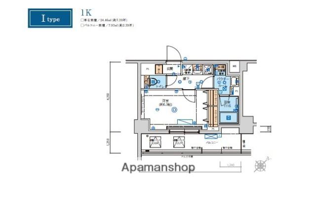 リヴシティ横濱ヒルサイドテラス(1K/4階)の間取り写真