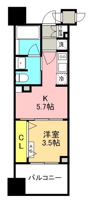 TOPAZ本厚木(1DK/10階)の間取り写真