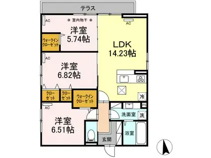 レクシア上野町B(3LDK/1階)の間取り写真