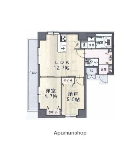 パウロニアバレーテイク12大口通(1SLDK/6階)の間取り写真