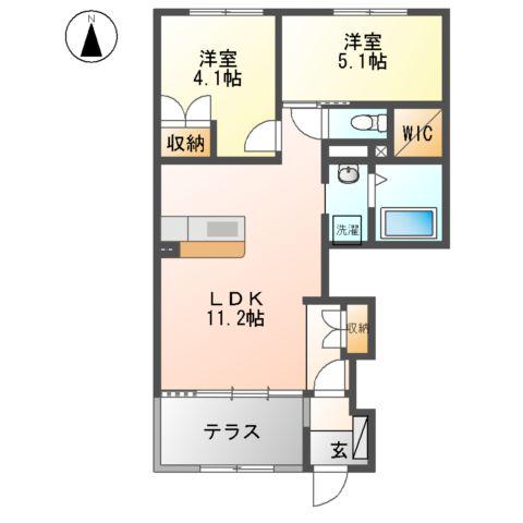平塚市東真土アパート(2LDK/1階)の間取り写真