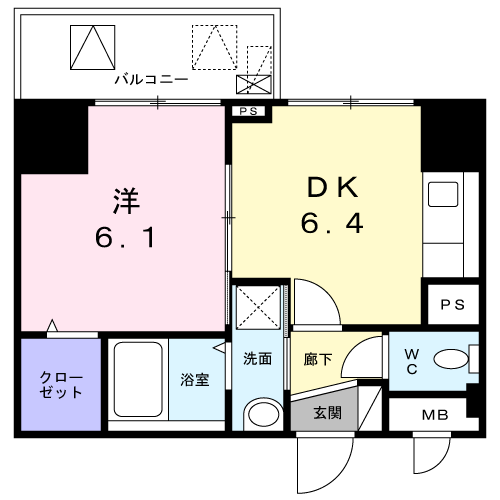 スアヴィス横須賀中央(1DK/5階)の間取り写真