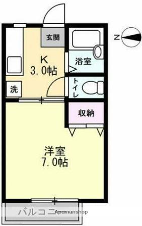 SUNLIFE湘南(1K/2階)の間取り写真