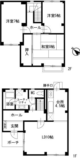 横須賀線 東戸塚駅 徒歩18分 2階建 築36年(3LDK)の間取り写真