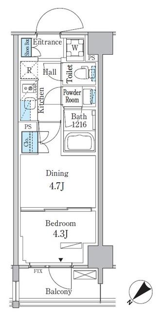 パークアクシス品川南大井パークフロント(1DK/3階)の間取り写真