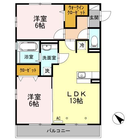 フォレスタ野川(2LDK/2階)の間取り写真