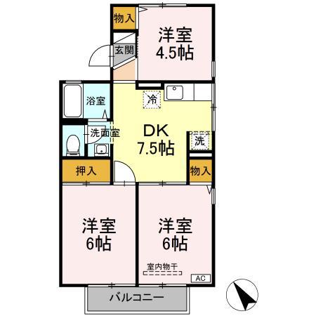 ファミールⅢ(3DK/2階)の間取り写真