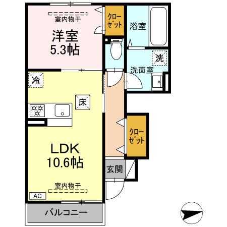 ホワイト キャッスル(1LDK/1階)の間取り写真