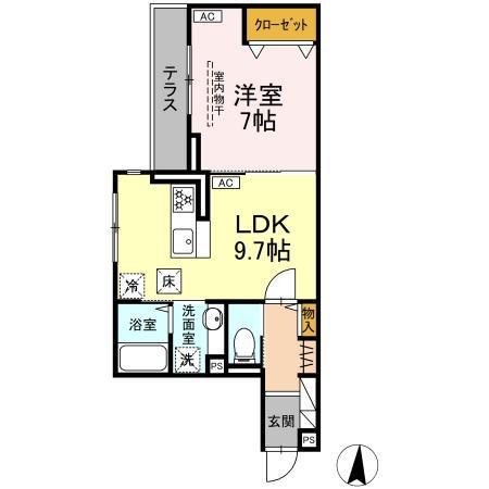 クレーア中央林間(1LDK/1階)の間取り写真