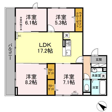コンフォール町田市中町(4LDK/3階)の間取り写真