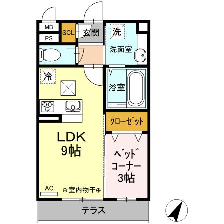 リヴェール上星川(1LDK/1階)の間取り写真