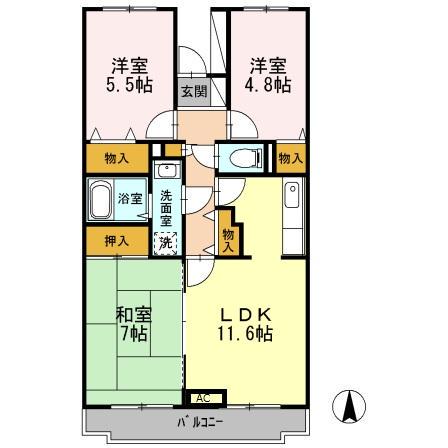BELLEVUE参番館(3LDK/3階)の間取り写真