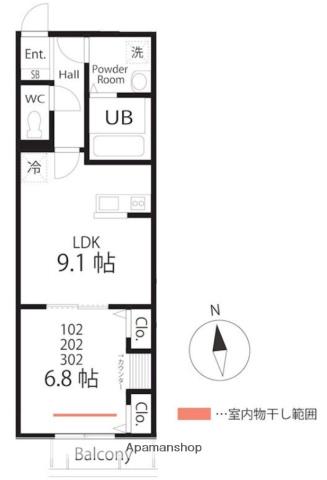 ハーミットクラブハウストゥギャザー本郷台(1LDK/3階)の間取り写真