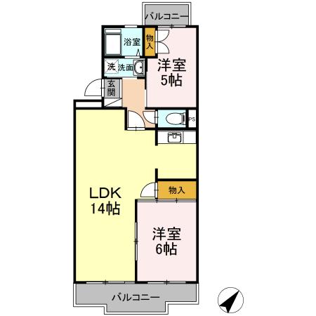 山王塚レジデンス(2LDK/3階)の間取り写真